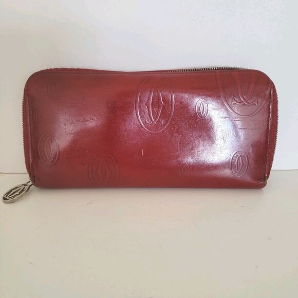 Cartier 12 card International Calf Leather Zip Around Wallet Bordeaux Large Fair - Picture 1 of 11